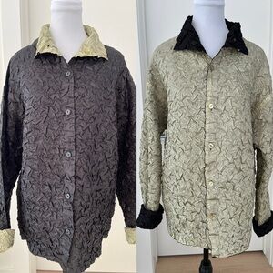 REVERSIBLE Crinkle Texture Long Sleeve Button Front Shirt Jacket Day to Night